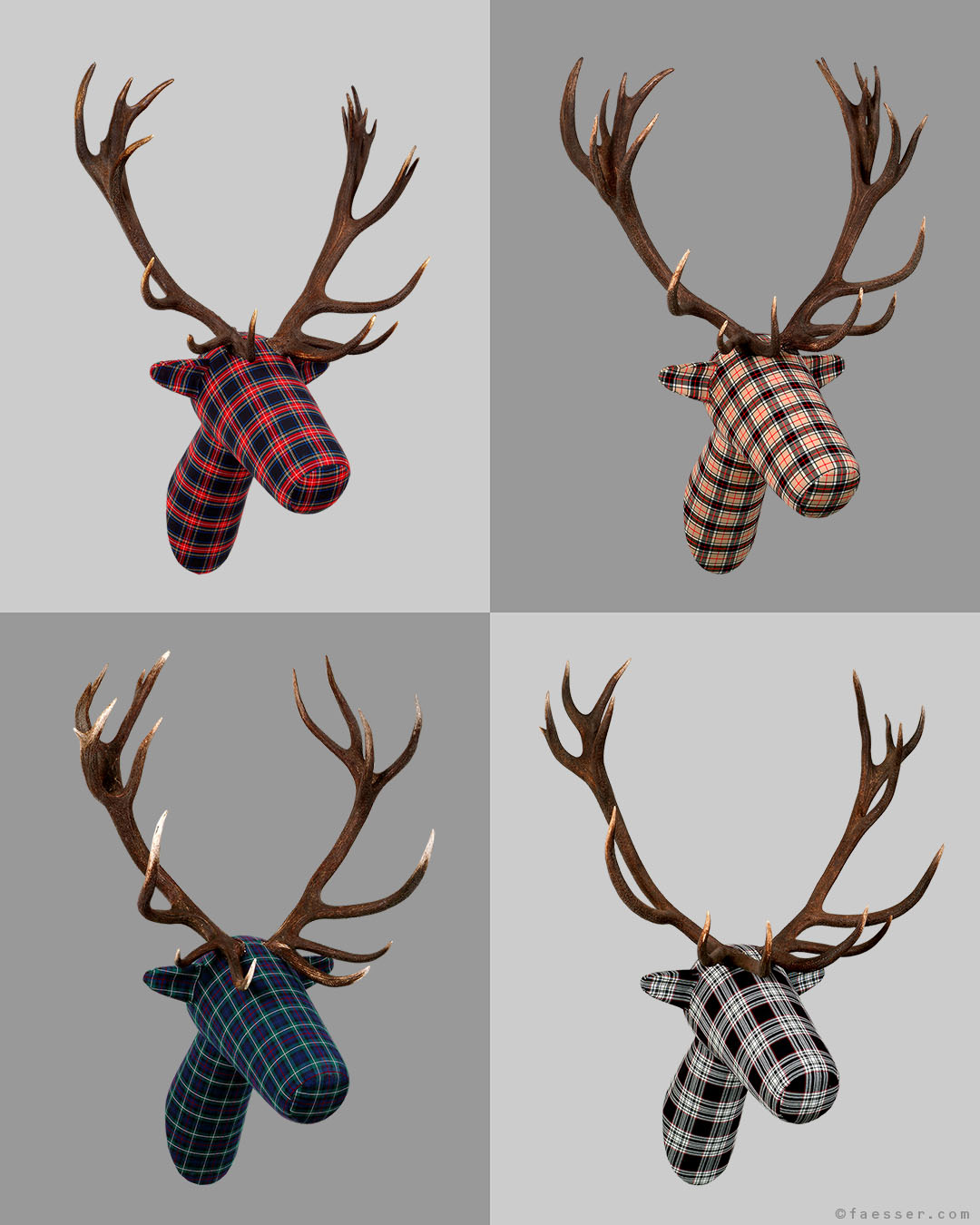 KARO 4/10: Abstract comic figures as tartan trophies with real antlers, Roland Faesser 2004