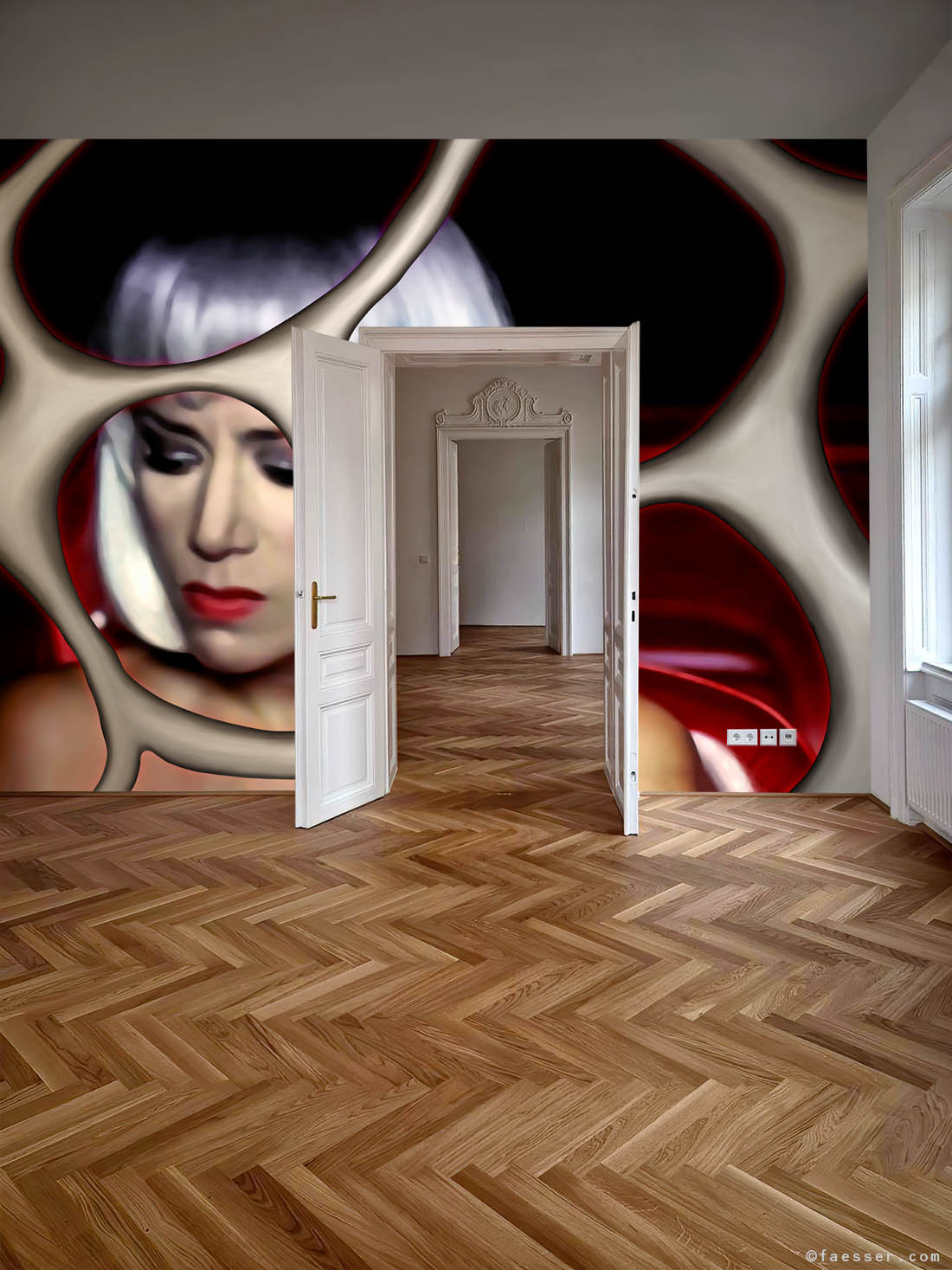 XXL wall-sized wallpaper with a woman portrait in an apartment in Vienna, Roland Faesser 2024