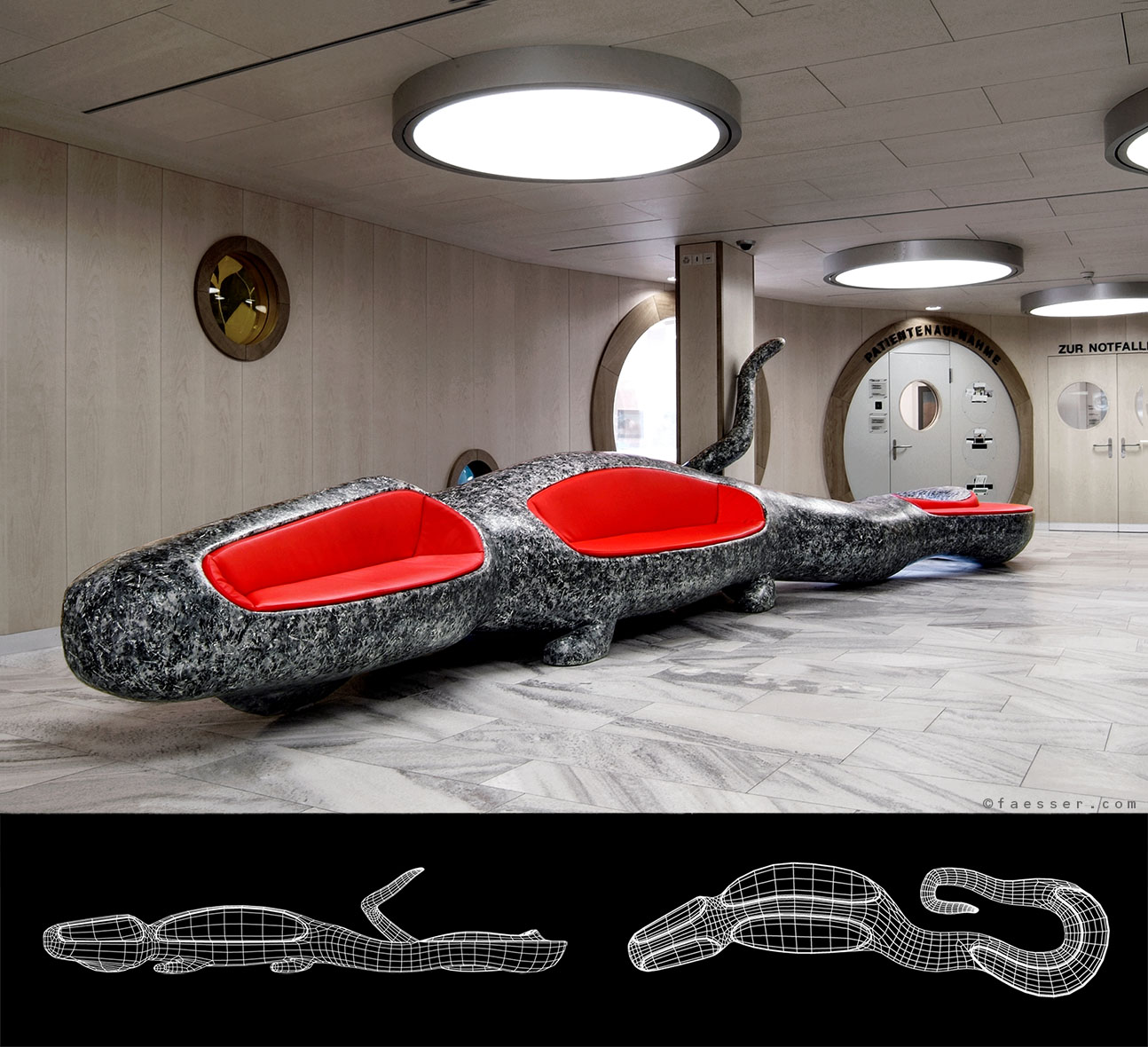 880 cm large crocodile with climbing-seat properties for the Children's Hospital Zurich, sculptor and painter 2005