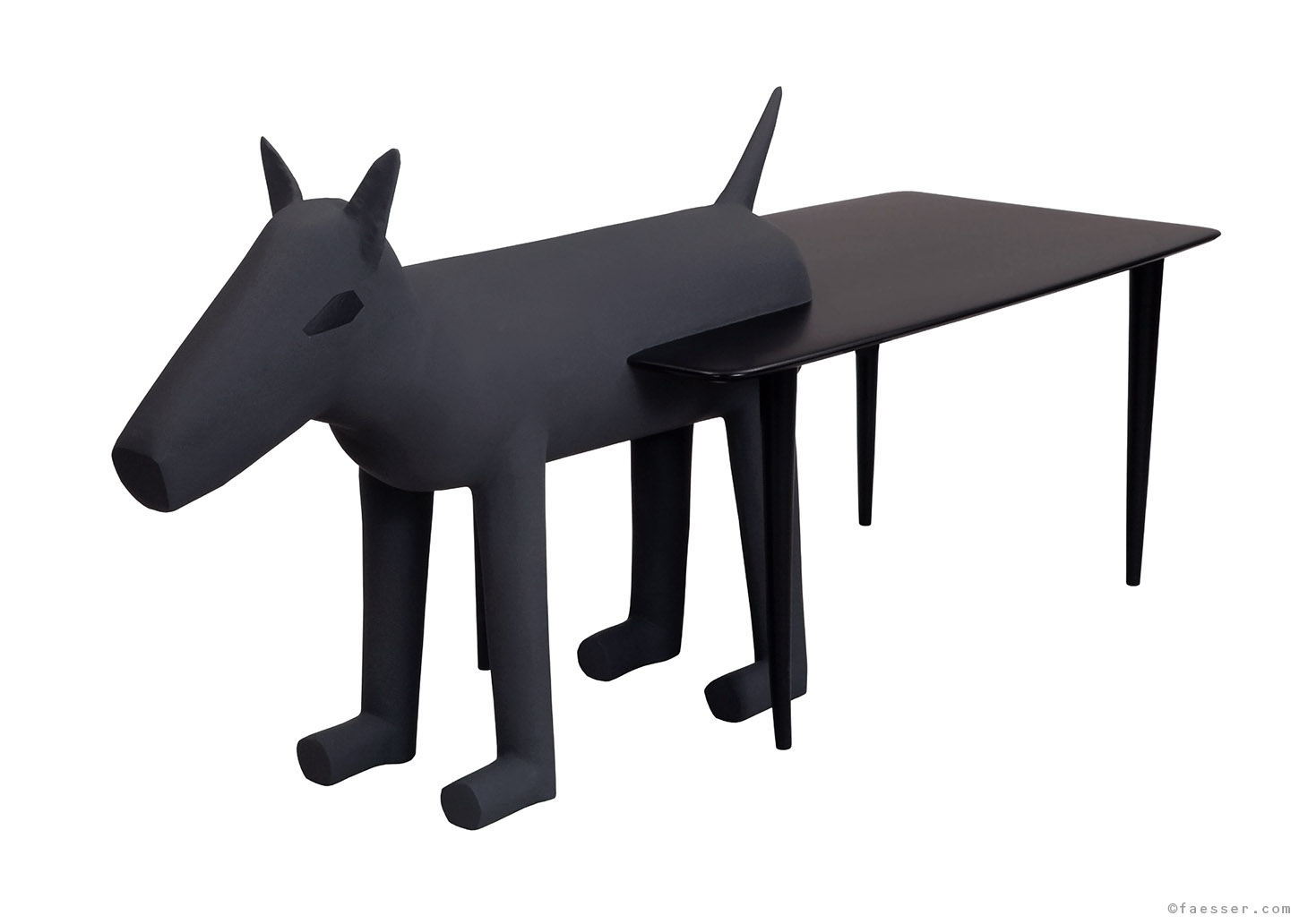 Table-Runner as functional animal furniture sculpture; work of art; artist Roland Faesser, sculptor 1987