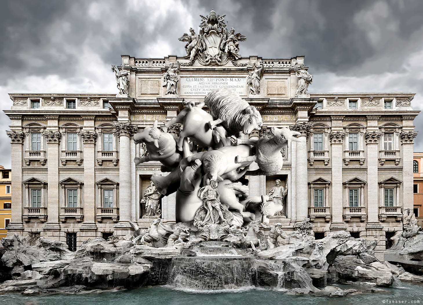 Massive Attack Rome: Landmark extension for Trevi Fountain in Rome; work of art as figurative sculpture; artist Roland Faesser, sculptor and painter 2016